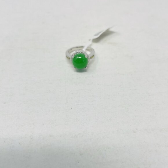 Karis Size 5 Burmese Green Jade Simulated Peridot Platinum Bond Brass Ring 5028 - Picture 4 of 6